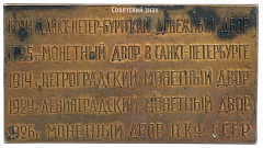 РЕВЕРС: Плакета «200 лет Ленинградскому монетному двору» № 1395б