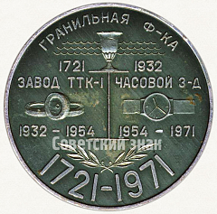РЕВЕРС: Настольная медаль «250 лет Петродворцовому часовому заводу. Гранильная фабрика» № 1577а